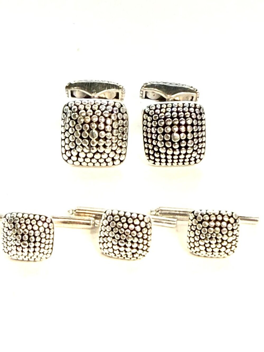 John Hardy Estate Tuxedo Stud & Cufflink Set Sterling Silver JH116